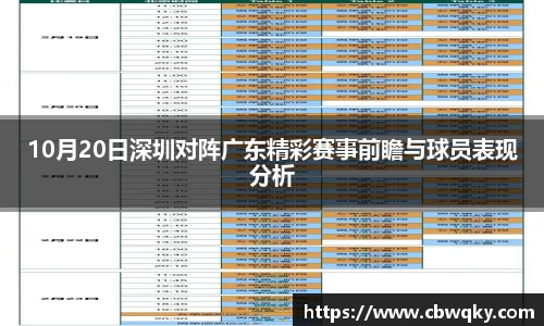 10月20日深圳对阵广东精彩赛事前瞻与球员表现分析